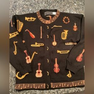 Christine Foley Vintage Musical Instrument Sweater Cardigan